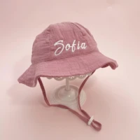 New Baby Pure Cotton Bowl Hat Personalized Embroidered Name Baby Fisherman Hat Candy Color Sunshade Hat  Bonnet Custom Gift 2