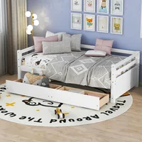 Twin Daybed with 2 Storage Drawers, Wooden Twin Size Daybed Frame, Dual-Use Daybed Sofa Kids Bed for Living Room,Children Room 1