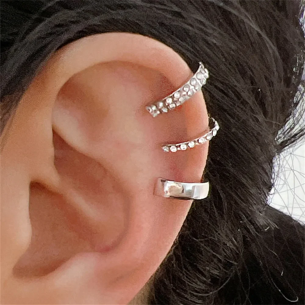Ear Clip 3PCS Vintage Simple Metal Crystal Ear Cuff for Women Teens Non Piercing Fake Cartilage Clip Earrings Set Jewelry Gift