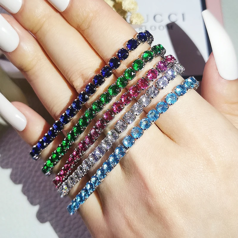 Elegant Multi-Color Rose Gold Tennis Bracelet Bangle for Women - Wedding Fashion Jewelry Party Gift