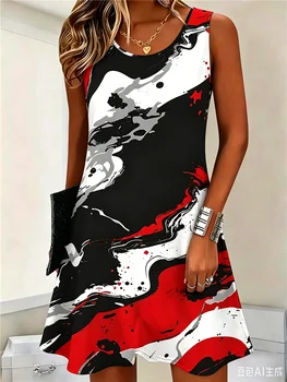 O-Neck Loose Camo Pattern Casual Sports Women Mini Dresses Summer Sleeveless 3D Printed Street Ladies Dress 3XL Plus Size Dress