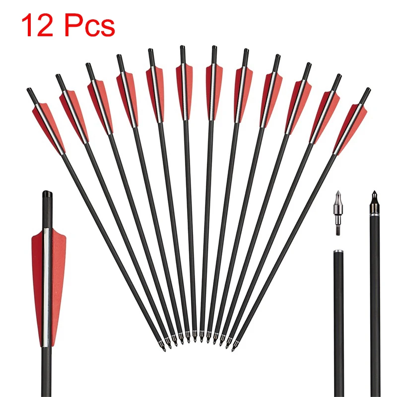 Carbon Crossbow Arrows with Half Moon Nock and Broadheads - Available in Sets of 6, 12, or 24