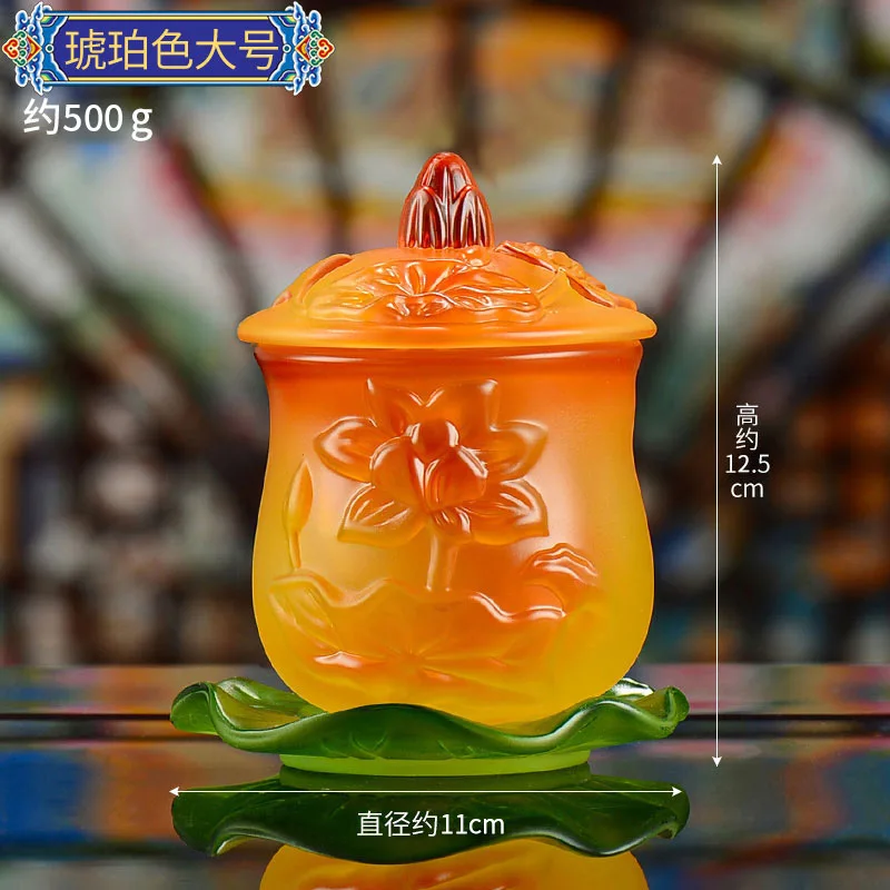 Coloured Glaze Buddha Front Holy Water Cup Household Use Lotus Bowl Buddhist Utensils Temple Guanyin Water Supply Cup with Cover 6