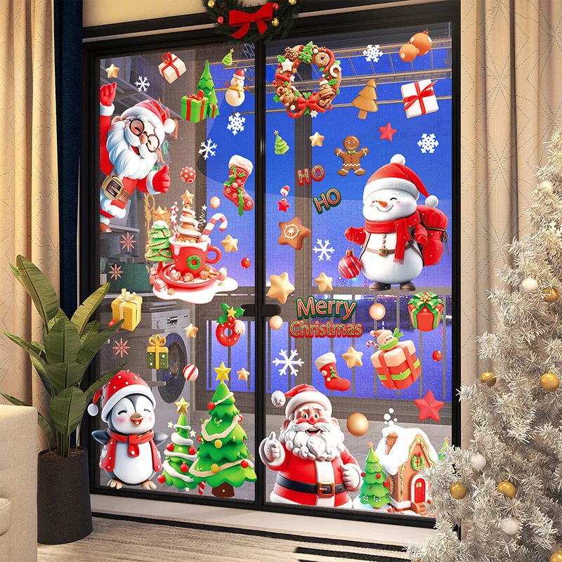 11 Adesivi Natalizi Per Vetrine Effetto Vetrofania - Stickers Riutilizzabili In PVC Con Motivi Di Natale (Babbo Natale, Pupazzi, Renne) - Decorazione Feste Per Casa E Negozi