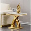 Square End Table,22.8" Modern White Faux Marble Side Table,Nightstand Bedside Table Small Accent Table with Gold Mirrored Finish 1