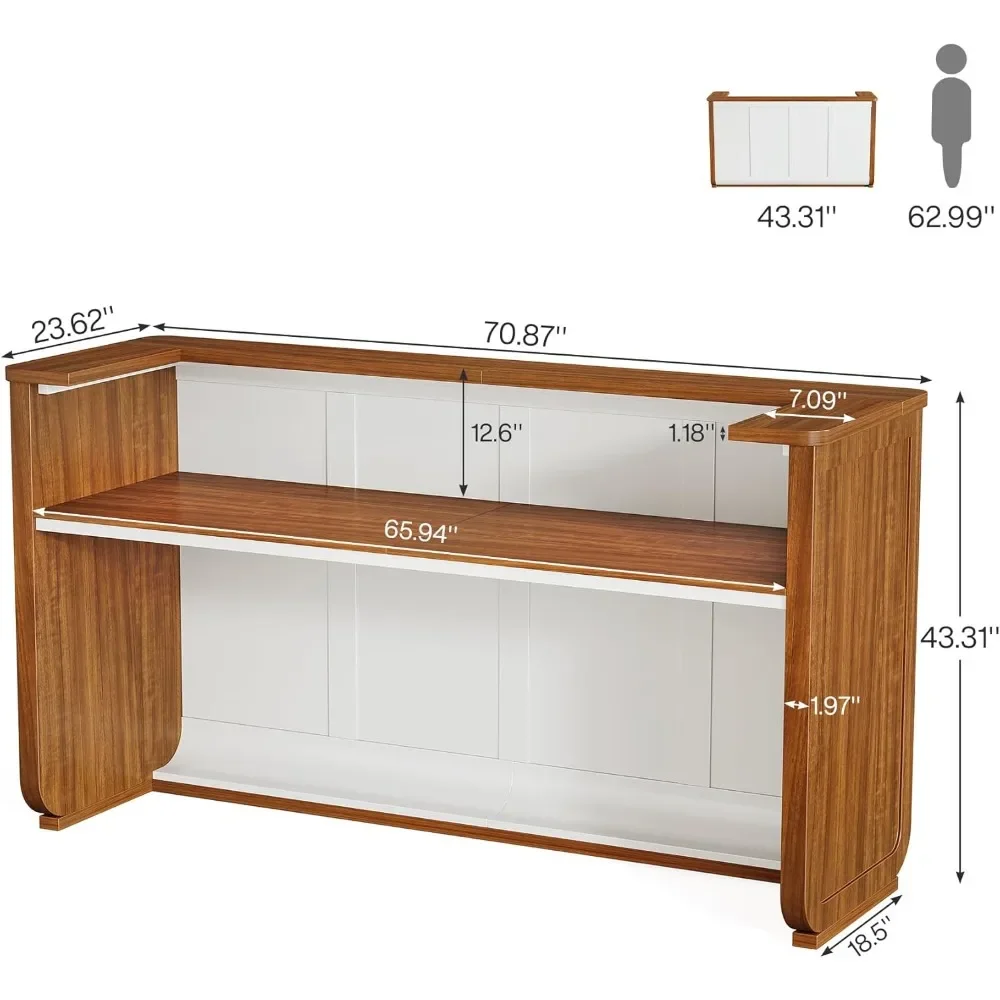 70.8 Inches Large Reception Desk - Modern Front Desk, Retail Counter for Checkout, Lobby, Salon, Office, Walnut 2