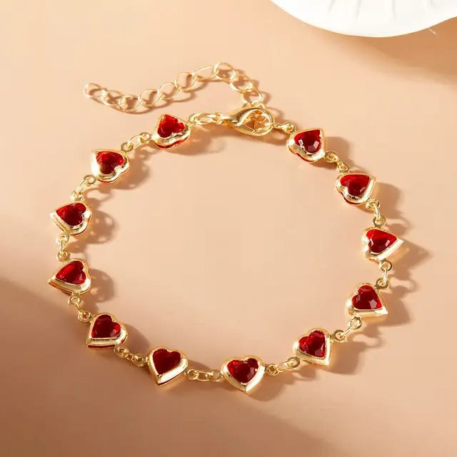 Zunders'-Bracelets en cristal rouge élégant pour femmes, bijoux de poignet en métal, coeur coloré, fête de mariage, cadeau de fille 1