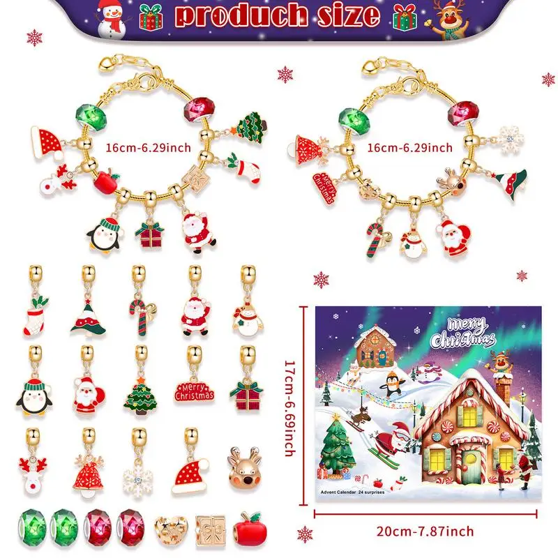 Christmas Ornaments Advent Calendar Bracelets Handmade Beaded Bracelet Set Advent Calendar xmas Girls 22 Charm