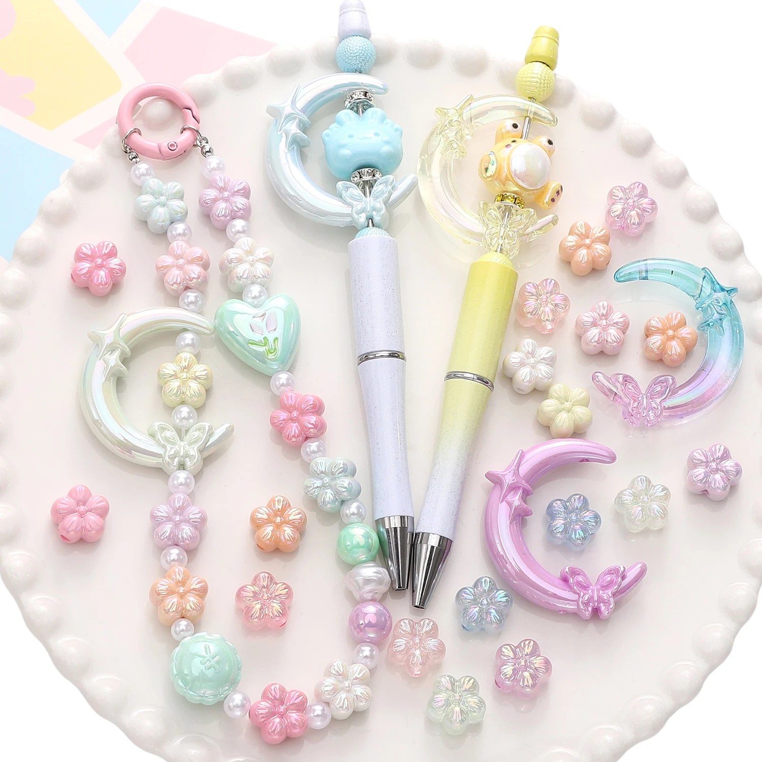 1-5 stücke Plum Blossom Schmetterling Stern Mond Acryl Perlen Gemischte Farbe Lose Spacer Perlen Für Schmuck Machen DIY telefon Kette Erkenntnisse – Detail 7