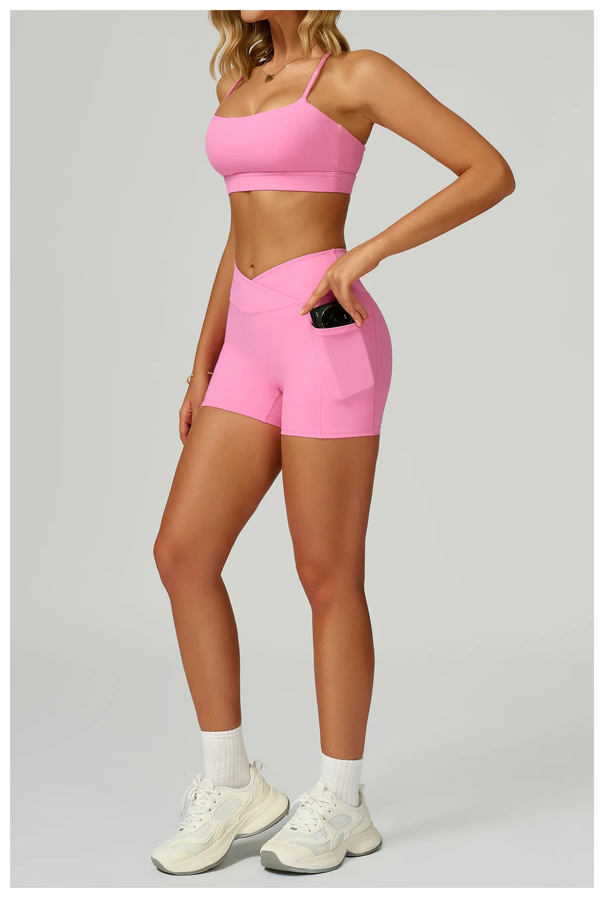 Legging Court Sport Femme Taille Haute avec Poches