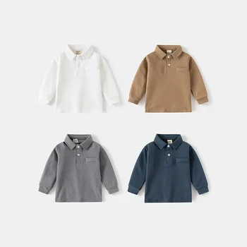 MILANCEL Camicia POLO per bambini 2024 Nuovo stile Ragazzi Colletto rovesciato T-shirt a maniche lunghe Autunno per bambini Top Abbigliamento per bambini 1