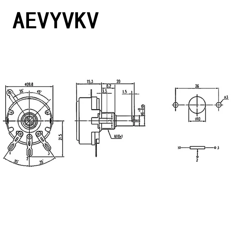 WTH118 2W 1A Potentiometer 1K 2.2K 4K7 6K8 10K 22K 47K 100K 470K 1M 103 WTH118-2W Round Shaft Carbon Rotary Taper Potentiometer