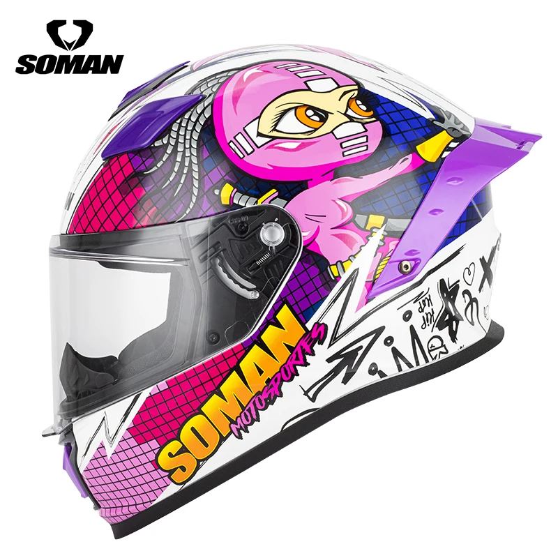 thumbnail image 1 of Casco integral para motocicleta de carreras Soman, casco para montar en carretera, casco para hombre y mujer, aprobado por DOT, 1 of 5