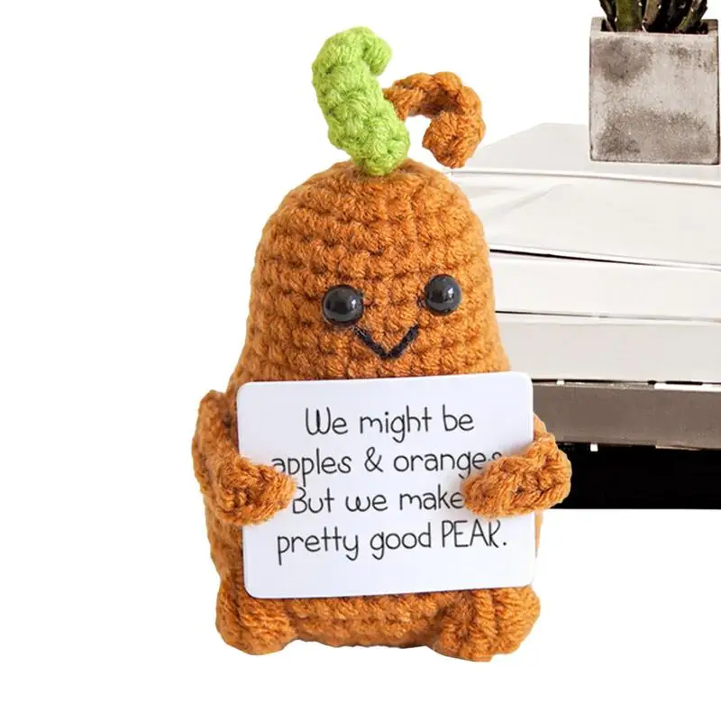 

Positive Crochet Fruit Pear Funny Knitted Positive Crochet Doll Hand Woven Cheer Up Gift For Encouragement