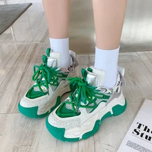 

Spring Green Chunky Sneakers Women 2022 Thick Sole Glitter Sport Shoes Woman Fashion Purple Platform Vulcanized Shoes A1-71