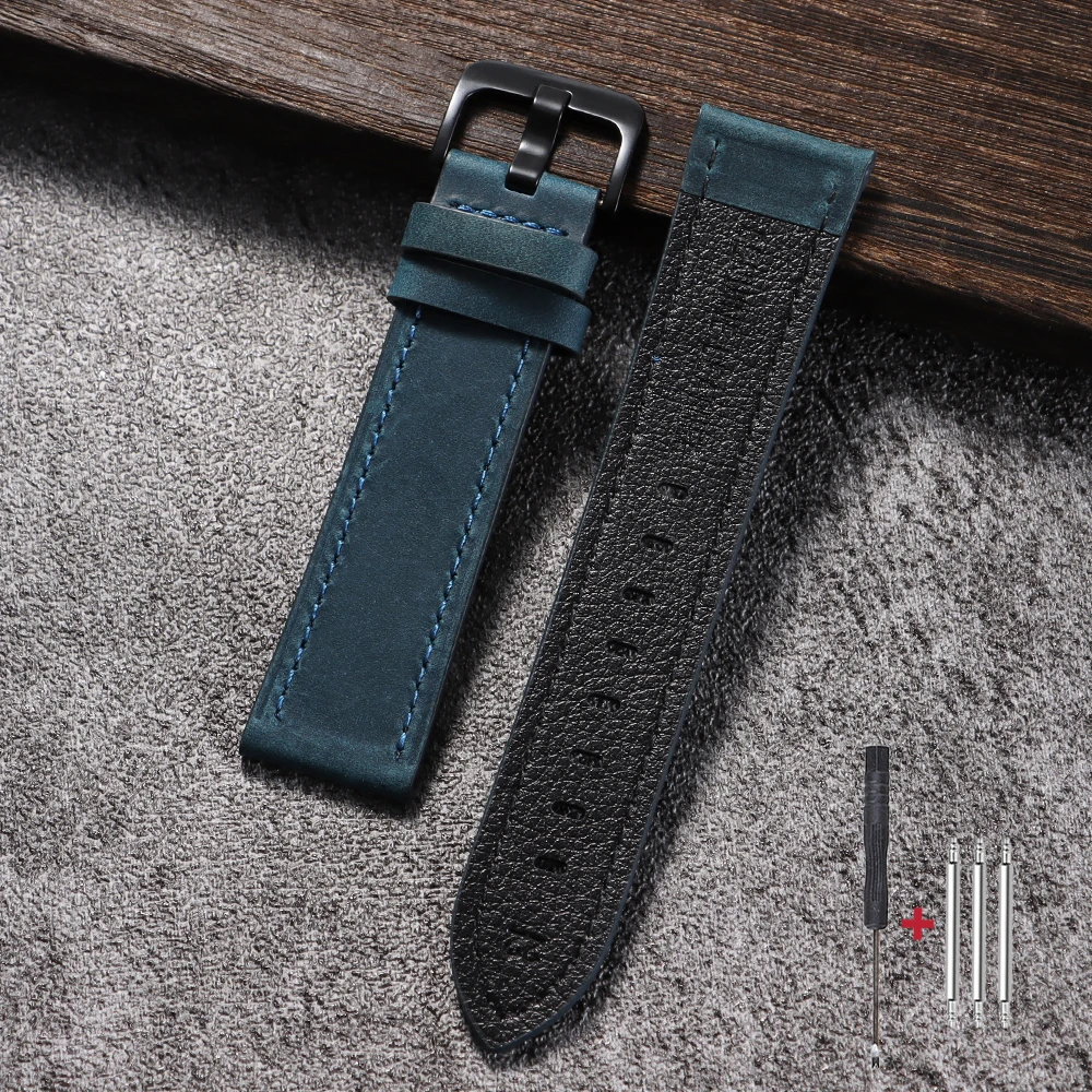 Premium Calfskin Leather Watch Strap - Dark Brown, Black, Blue