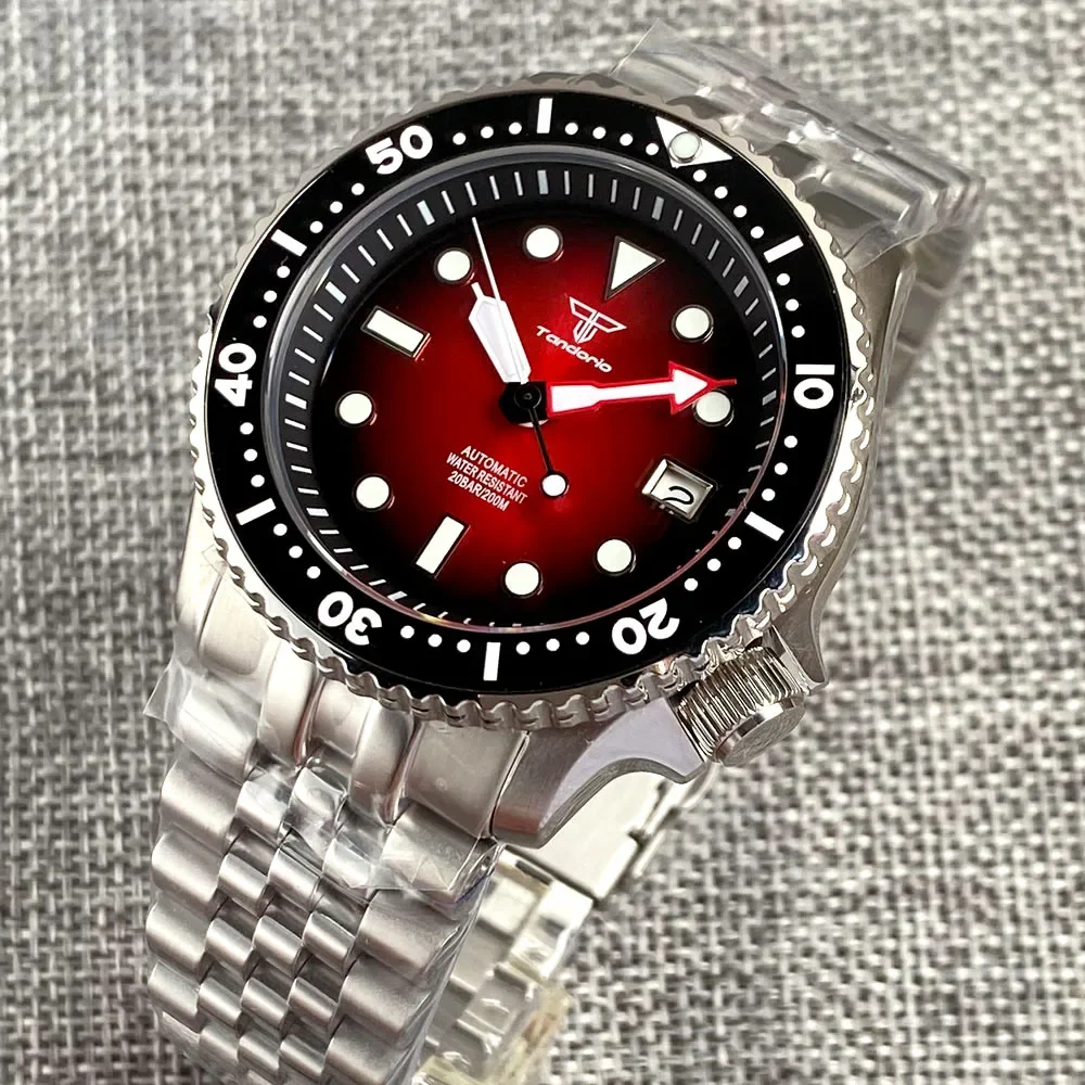 Tandorio Sunburst Red NH35A Mechanical Diver Watch Men SKX Model 3.8 Crown NH35 Movt 120 Clicks Bezel 200M Waterproof Clock