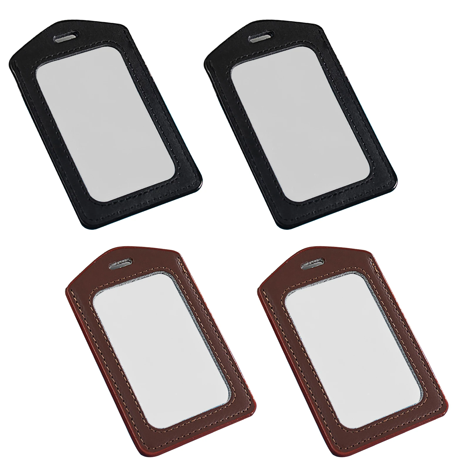 

4pcs No Lanyard Double Transparent Genuine Leather For Office Staff Students Waterproof Wallet ID Badge Holders Vertical Section