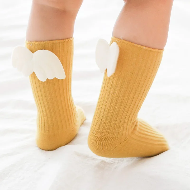 Angel Wing Spring Cotton Newborn Sock Solid Candy Color Kids Toddler Long Socks For Kids Children Baby Girls Knee High Sock