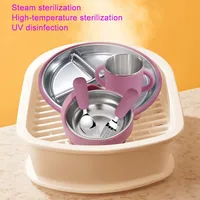 Ensemble d'alimentation pour bébé en silicone avec assiette en acier inoxydable personnalisable, bol à ventouse, assiettes, cuillère, fourchette, tasse – Cadeau créatif pour enfants sans BPA 5