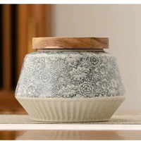 Nordic Retro Flowering Ceramic Tea Caddy Moisture Sealed Storage Box Household Countertop Decoration Jar Crafts Home Decoration 2