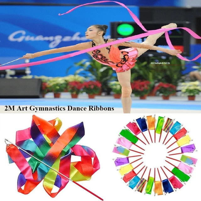 Rubans de gymnastique en soie colorés, 10 couleurs, 2M, pour danse, Art  rythmique, gymnastique, Ballet, banderole, tige tournante, arc-en-ciel,  entraînement - AliExpress