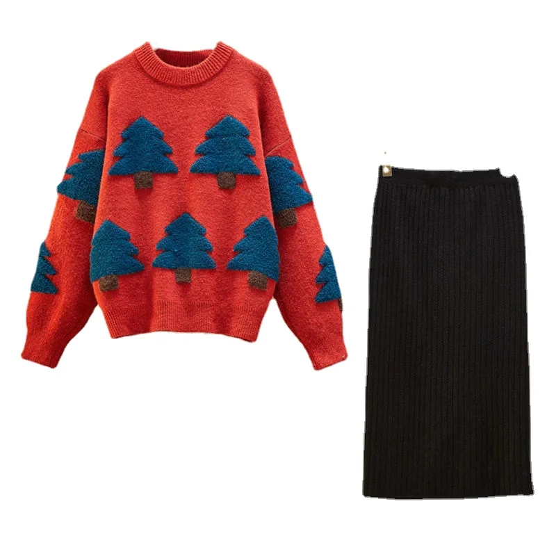

Women's Autumn and Winter New Sweater Suit Women's Slim Sweater + Knitted Skirt Two-piece Suit
