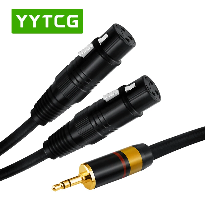 Premium Oxygen-Free Copper Braided Audio Cable with 3.5mm Stereo to Dual XLR Connectors