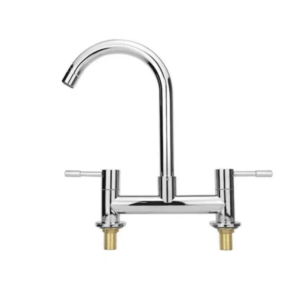 

Chrome Finish Double Lever Faucet for Kitchen Sink Separate Hot and Cold Controls Solid Brass Construction Easy to Operate