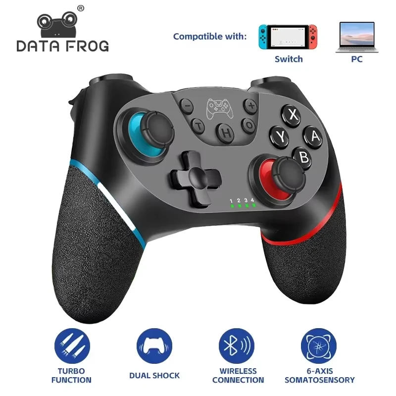 DATA FROG 무선 컨트롤러 호환 스위치 조정 가능한 터보(6축 진동 게임패드 포함) PC/NS Lite 콘솔용