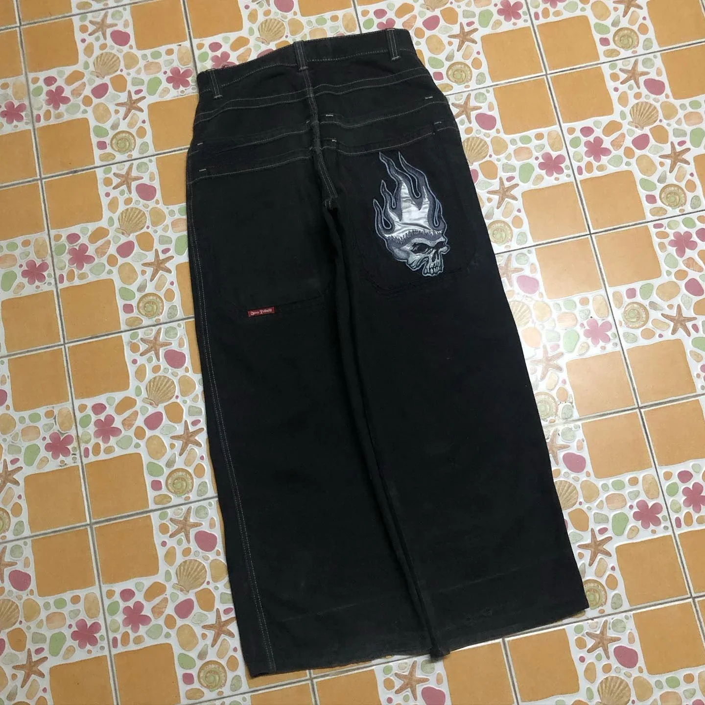 JNCO Y2K 힙합 해골 그래픽 프린트 헐렁한 청바지, 레트로 데님 바지, 남성 여성 하라주쿠 고딕 하이 웨이스트 와이드 팬츠, 신제품