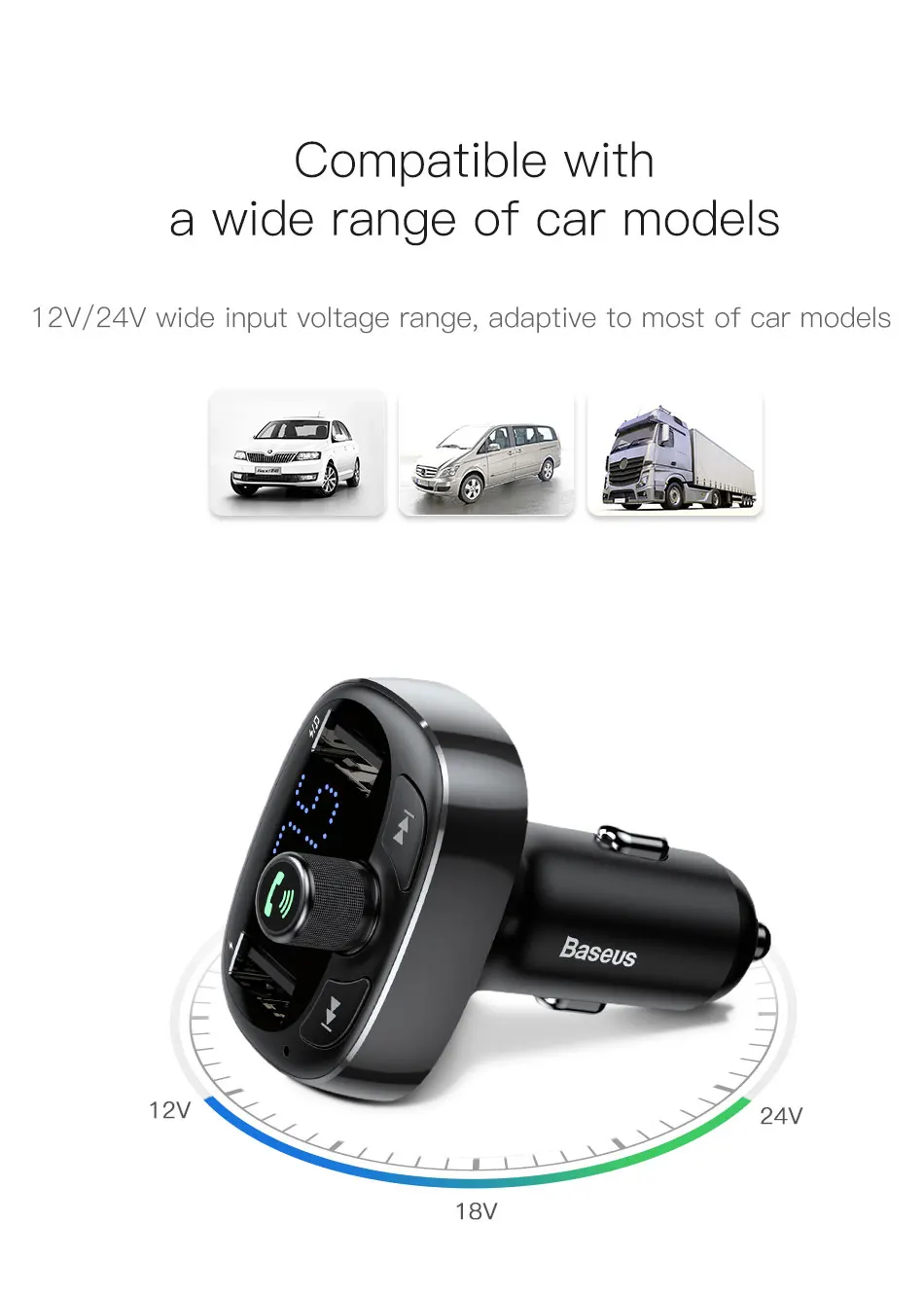 Car FM Transmitter Handsfree Bluetooth Modulator 3.4A Fast Dual USB Car Charger