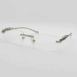 Rimless Fashion Eyeglasses with Cheetah Accents (Silver)