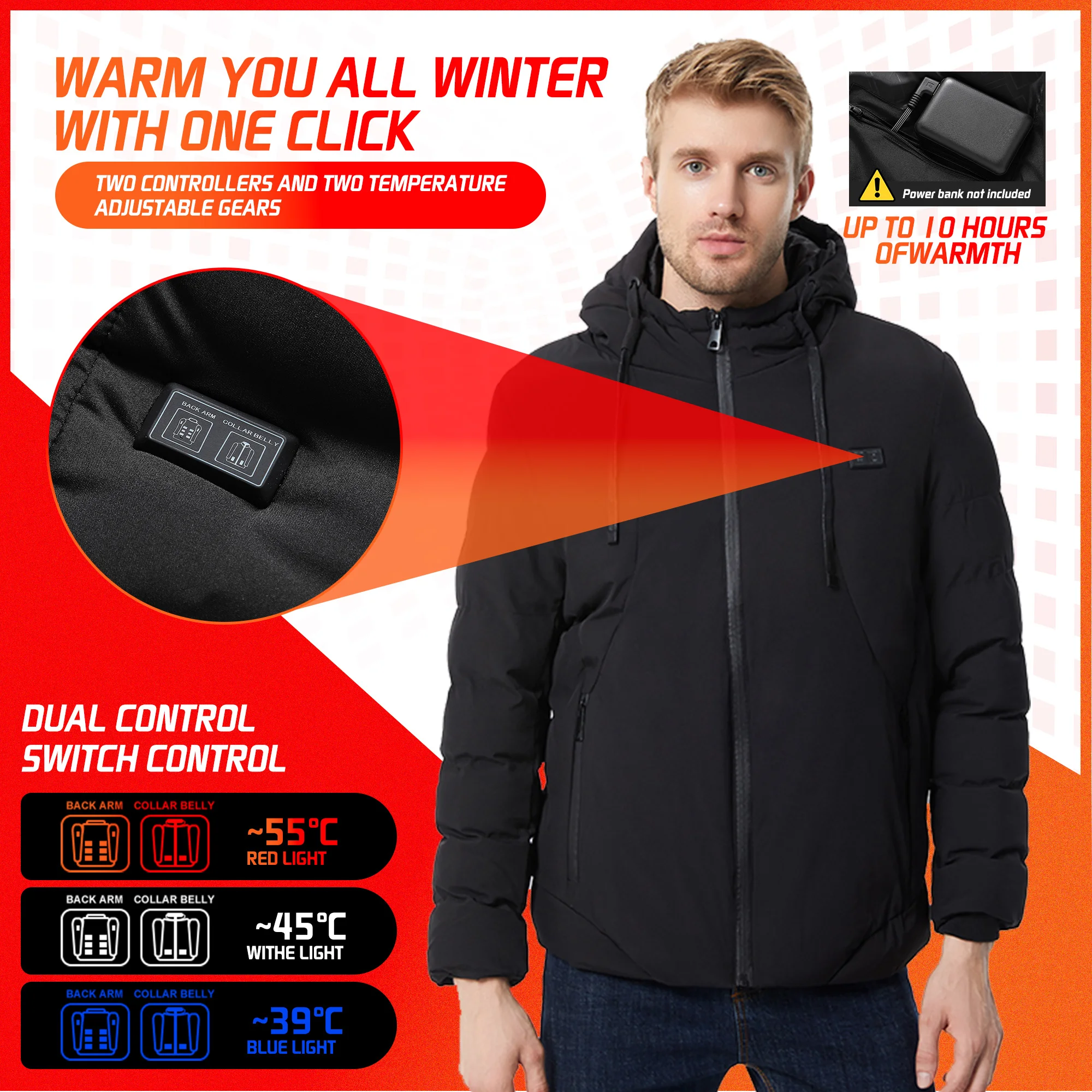 Heated Jacket Winter Motorcycle Jacket USB Electric Heating Hooded Camping Warm Heated Clothe heated jacket