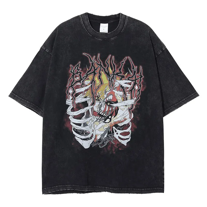 

Anime BLEACH Printed Washed T-shirt Men Kurosaki Ichigo T Shirt Harajuku Streetwear Cotton Vintage Short Sleeve Tops Tees
