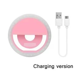 Portable Clip - On LED Selfie Ring Light with USB Charging (Pink)