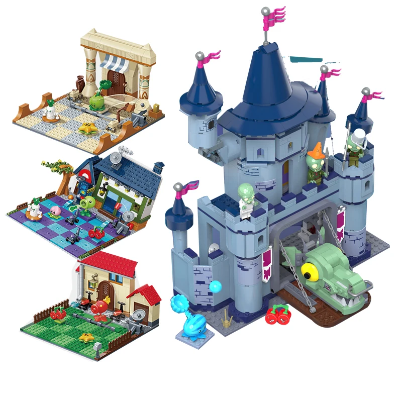 Plants vs. Zombies Brick Castle Suit Scene Building Blocks Toys Vehicle Zombie Car BOSS Pirate Ship Small Particle Puzzle Gifts