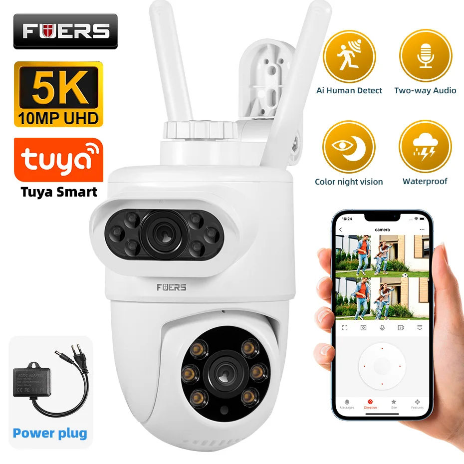 Fuers 5k 10mp câmera ip de lente dupla tuya segurança em casa inteligente rastreamento automático alarme sem fio wifi cctv vigilância câmera ao ar livre