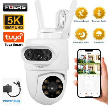 FUERS 5K 10MP cámara IP de doble lente Tuya inteligente al aire libre seguridad del hogar seguimiento automático detección humana WIFI cámara de vigilancia CCTV 1 FUERS 5K 10MP cámara IP de doble lente Tuya inteligente al aire libre seguridad del hogar seguimiento automático detección humana WIFI cámara de vigilancia CCTV 1