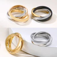 Stainless Steel Interlocked Triple Ring for Women Multi Color Wedding Band Bague Three in One - Image 4