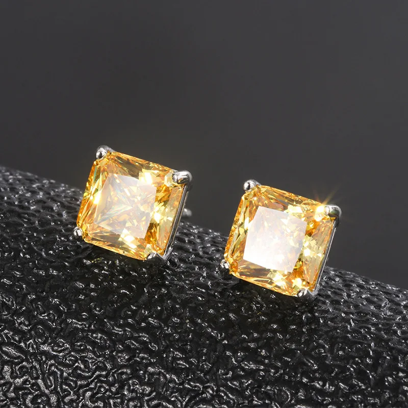 

Fashion 7*7mm Square Emerald High Carbon Diamond Yellow Gemstone Female Earring Necklace Jewelry Wedding Anniversary Friend Gift