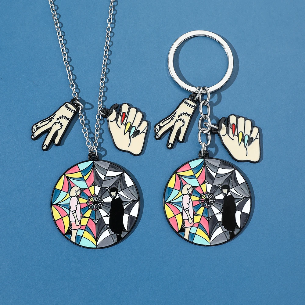

Wednesday Addams Enid Sinclair Rainbow Window Necklace Nevermore Enamel Pendant Necklace Keychain for Fans Party Jewelry Gifts