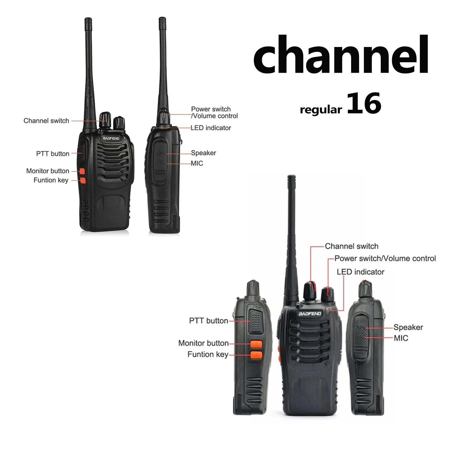 wholesale walkie talkie 2pcs BF 888s UHF 400-470MHz long range two way radios baofeng 16 channels USB charging with earpiece