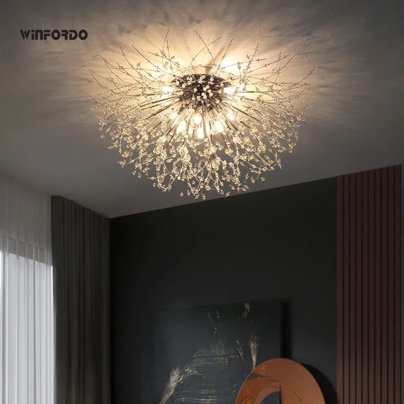 LED G9 Firework Chandelier Dandelion Pendant Lamp Living Room Bedroom Ceiling Light Crystal Branches for Room Decor Lustre Led Ceiling Light Led Chandelier Ceiling Light