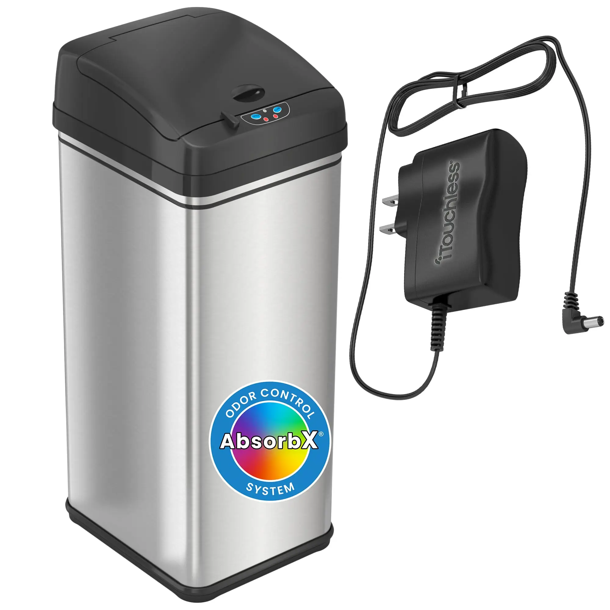 

Stainless Steel Trash Can - 13 Gallon Rectangular Bin with Lid, Odor Filter, and AC Adapter for Home or Office Use