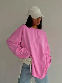 Pink Tee Shirts Streetwear 2025 Round Neck Long Sleeve Casual Pullover Tops Women Autumn Thin T-Shirts Lady 1
