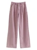 ZIQIAO Straight-leg Pink Jeans for Women High-waist Slim Floor-length Pants 2024 Spring New Wide-leg Chic Style Trousers Female 5