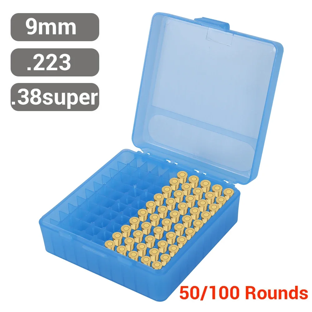 Ammo Storage Box 9mm Tactical Ammo Box 50/100 Rounds Shotgun Bullet Shell Holder Box Portable Rifle Cartridge Storage Case Flip-Top Bullets Can