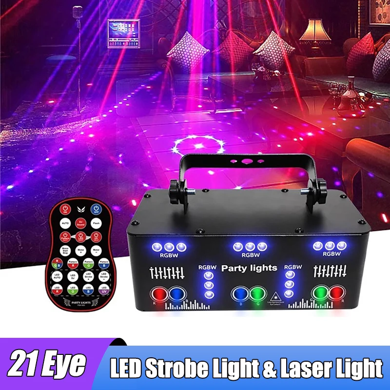 15/21EYE RGB Laser Beam Line Scanner Projector DJ Disco Stage Lighting Effect DMX512 Remote Strobe Light Dance Party Wedding