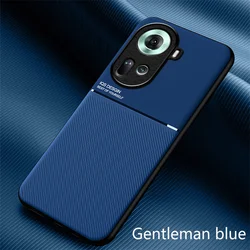 Leather Case with Built - in Metal Plate and Magnetic Car Holder Support for OPPO Reno 11 Pro 5G (Blue)